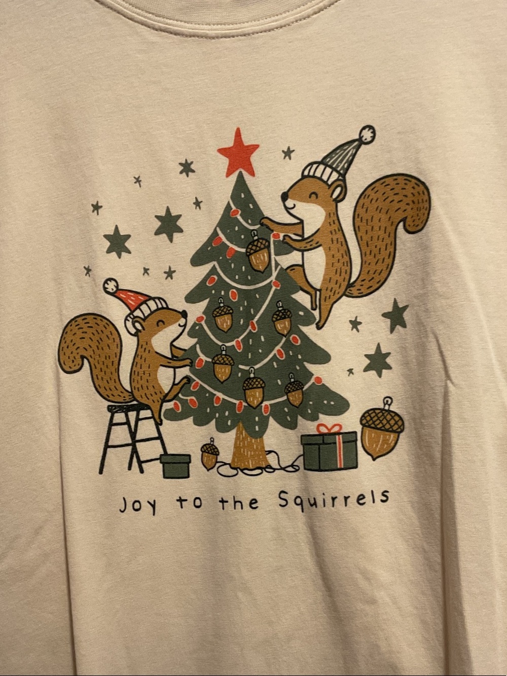 Life Is Good Cream Long Sleeve Tee with Squirrel Christmas Tree Graphic - Picture 2 of 5